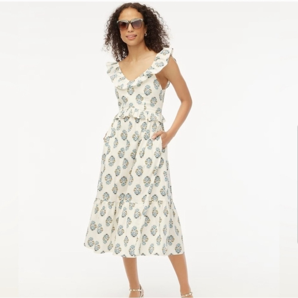 J Crew Floral Print Ruffle Sleeveless Dress